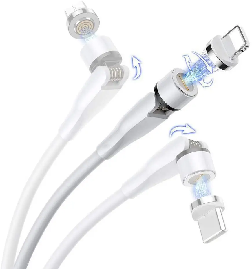 

540 Degree Free Rotation Usb Cable 3 In 1 Micro Usb Multi Function Data Transfer Cable Fast Charging Magnetic Charging Cable, White,black