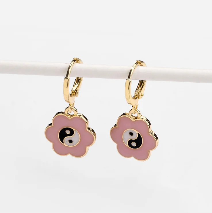 

wholesale newest design earrings fashion funny women tai chi earrings cute colorful flower drop earring jewelry for girls, As picture