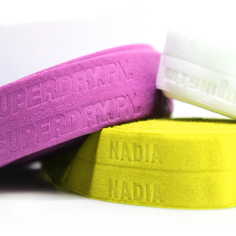 

custom silicone print logo nylon elastic fold over tape for garments
