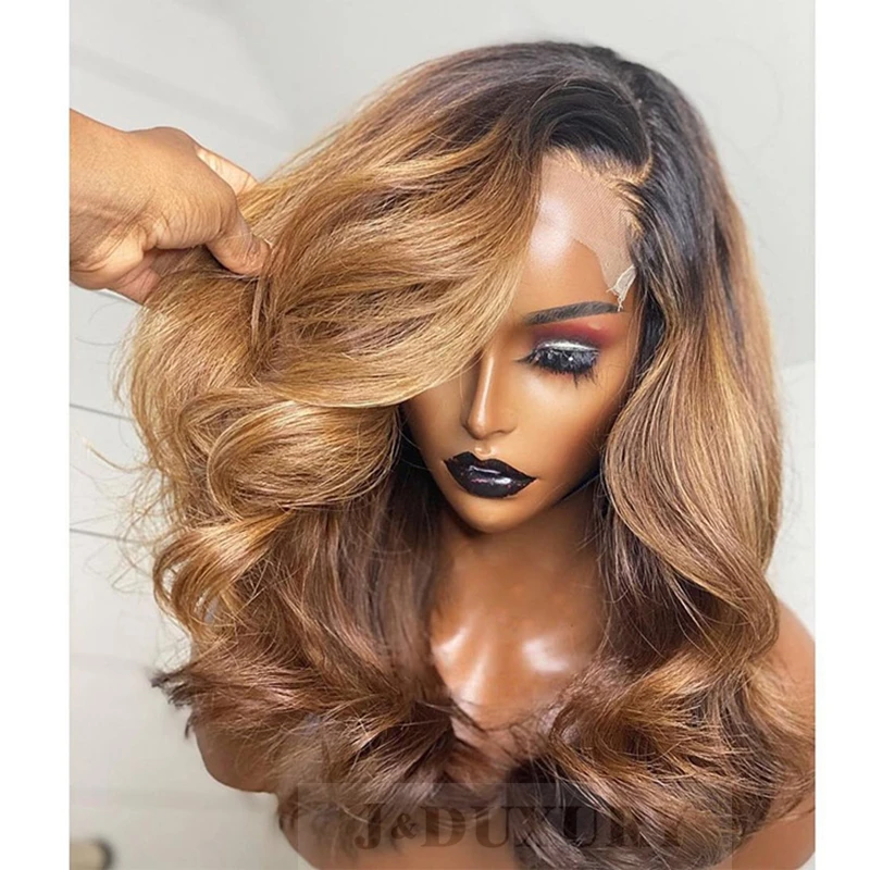 

ombre honey brown color body wave 1b 27 human hair wigs 180% density frontal lace wig glueless full lacefront brazilian wigs