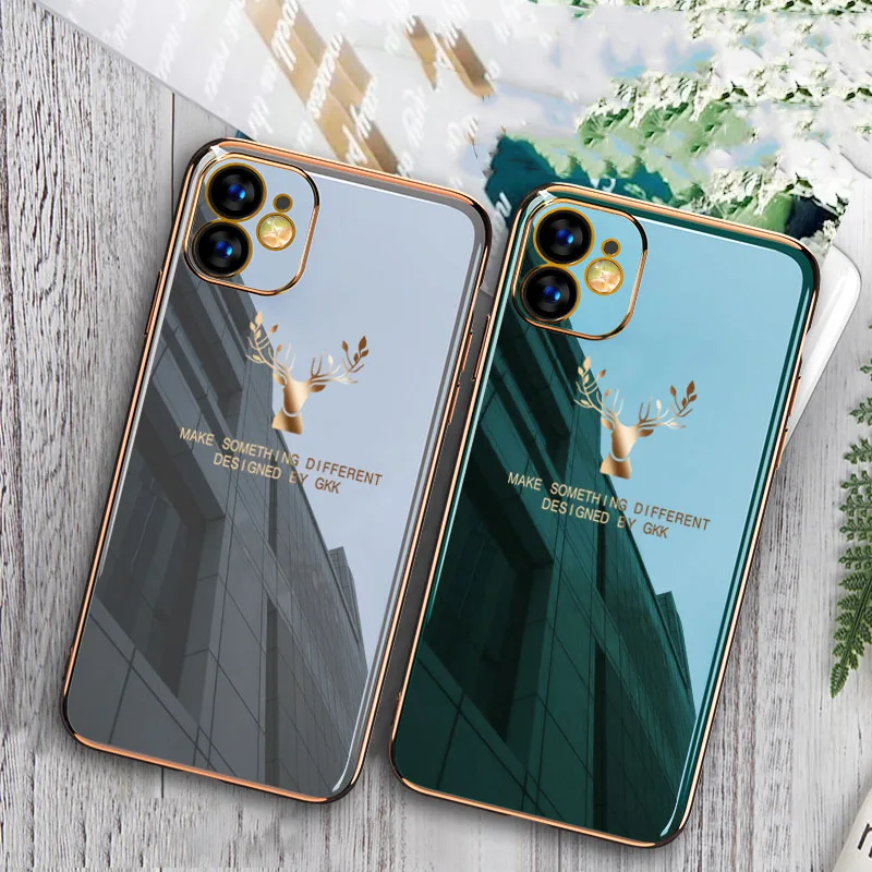 

Ultra thin Plating Protect Case For iPhone 13 12 11 Pro XS MAX XR X Elk Deer Silicone Soft Phone Cover For iPhone 7 8 Plus SE