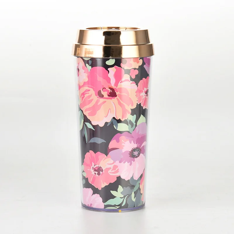 

16oz portable reusable plastic coffee cup eco ice coffee cup plastic flower for woman and girl with lid coffee mug custom logo, Customized color