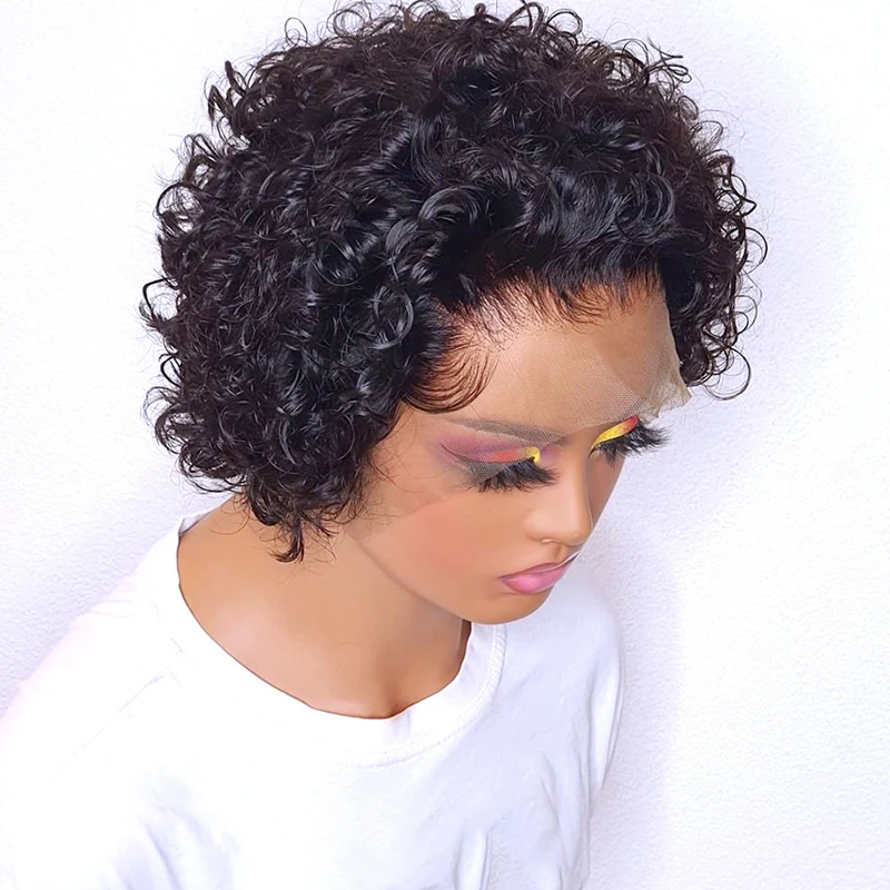 

Short Curly Pixie Cut Wig Human Hair Lace Front Wig 13x1 Pre Plucked Wig With Baby Hair