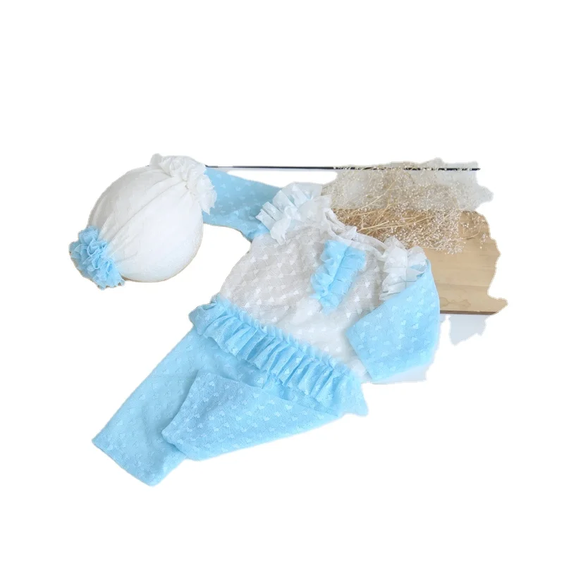 

Cute Girls lace dress Newborn Knit sewing fabric Boy knitted newborn overall romper photography props baby outfit hat set props