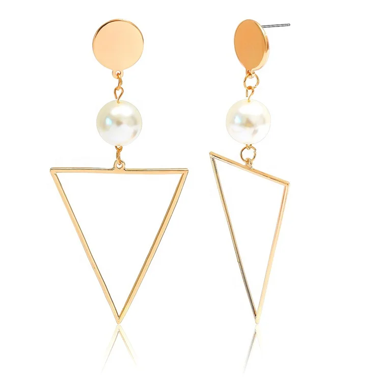 

Hot sale personality long exaggerated geometric earrings women simple temperament pearl triangle versatile earrings, Picture shows