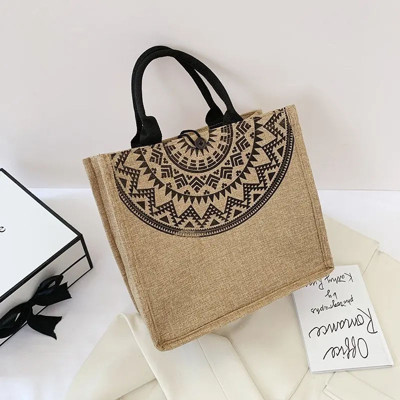 

2021 hot selling Colored Shopping Eco Friendly Burlap Customized Leather Handle jute bag for women hand bag