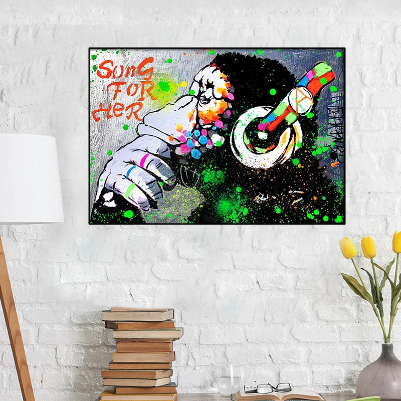 

Graffiti Monkey SONG FOR HER Canvas Painting POP Art Posters and Prints Wall Art Pictures For Home Decoration