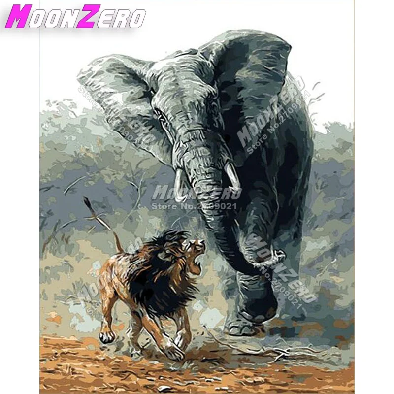 

Wall Painting Handmade Animal Illustration Coloring Digital Painting Violent Lion Elephant fight, Multi colors