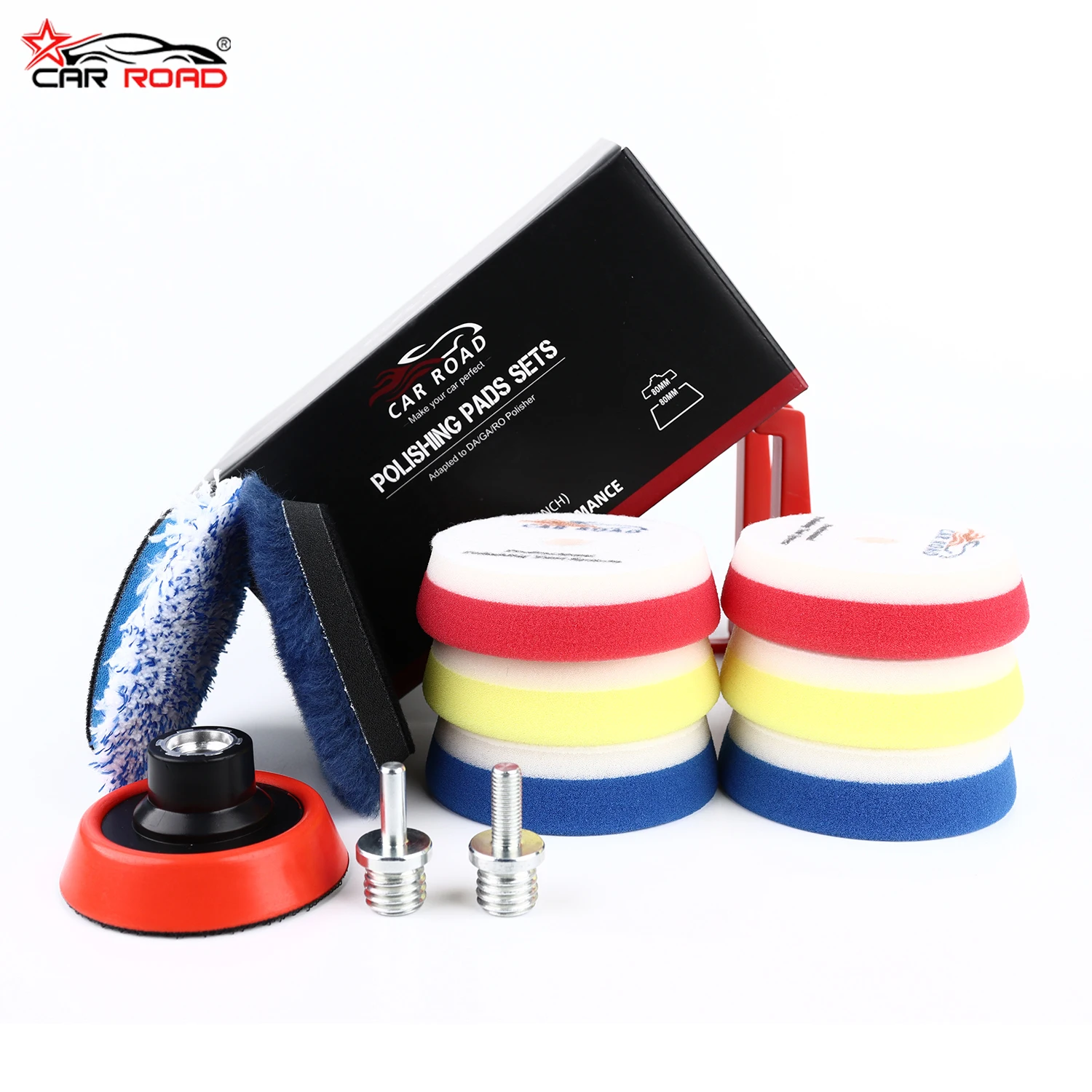 CARROAD 3 Inch Buffing Polishing Pads Kit 11PCs Microfiber Sponge Wool with 80mm Backing Plate for Car Body Polisher & Buffer