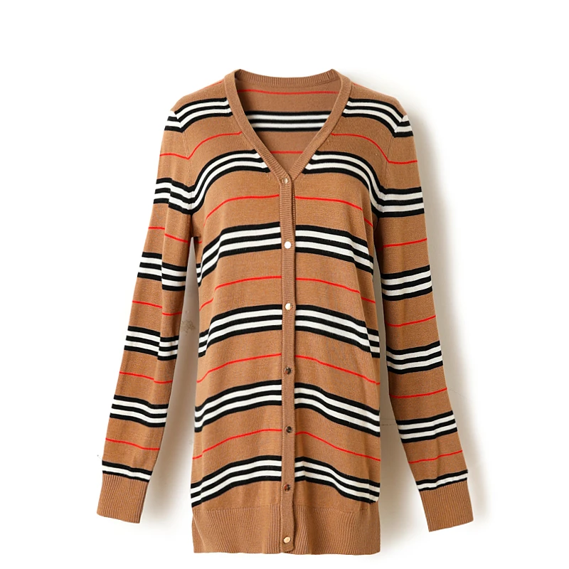 

2021 oversize Ladies Clothing Spring Autumn Fashion striped Women Open Front Long Sleeve Knitted Cardigan, As photo