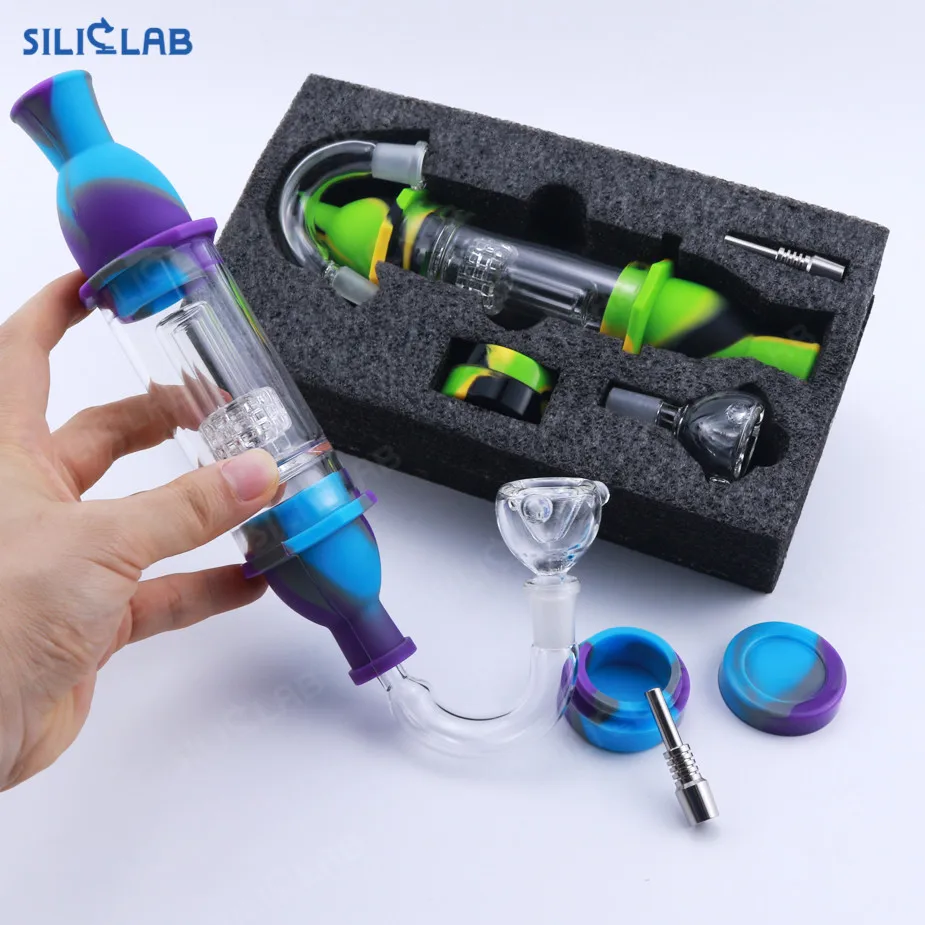 

wholesale silicone dabs rig kit weed smoking pipe glass filter water pipe set tobacco weed kit glass nector collector smoke pipe