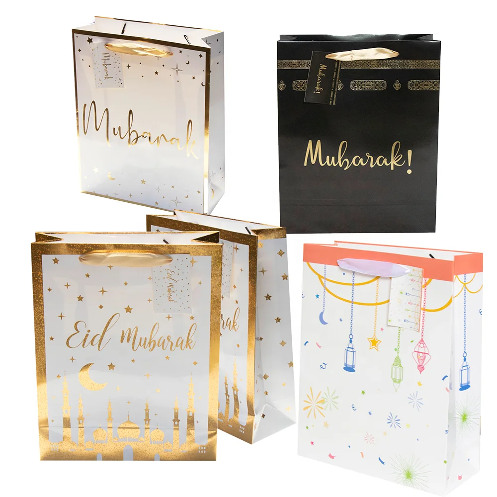 

Colorful Ramadan Eid Lantern Favor Bags Umrah Mubarak Goodie Paper Bag Shinny Gold Foiled Mosque Star Eid Mubarak Gift Bag