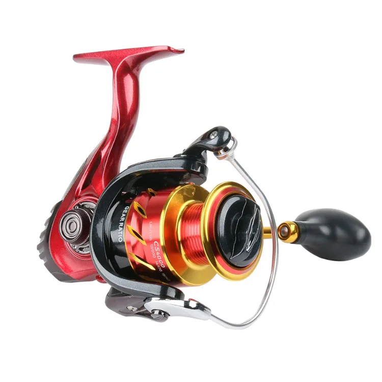 

WEIHE All Metal Big Game Fishing Reels 3+1 Ball Bearings Surf Casting Fishing Reel Spinning, Red+golden