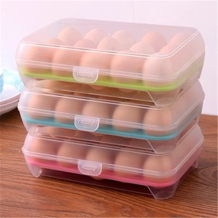 

Popular Portable Egg Storage Tray Box Plastic Anti-Breaking 15 Grid Eggs Holder Kitchen Anti-collision Plastic Egg Box, White