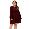 Factory direct new style autumn women fashion long sleeve o-neck solid color lace hollow out plus size cause dress