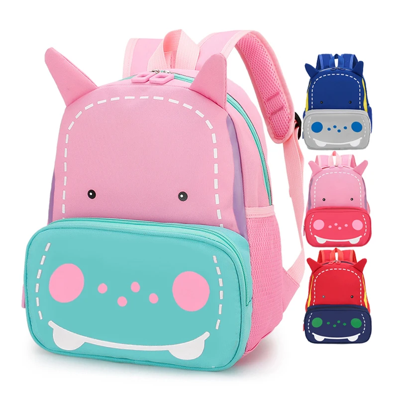 

2020 new cute design hippo print kids 3D school bags backpack for kindergarten boy and girl kids children, Blue, gray, rose red, green