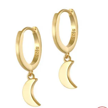 

Trendy 925 Sterling Silver Gold Plated Charm Moon Star Dangle Hoop Earrings Jewelry, As picture