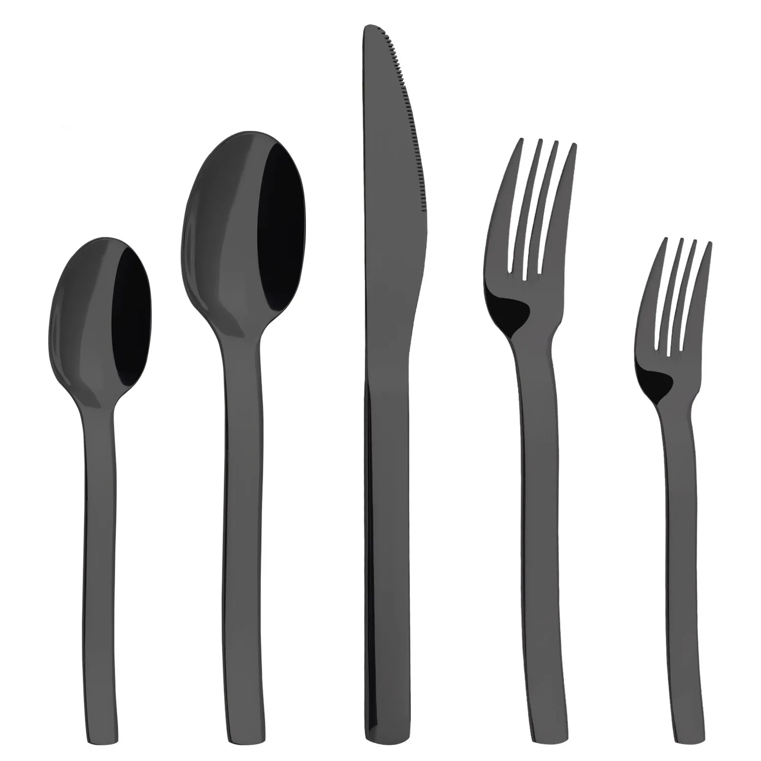 

Broad handle MIRROR+PVD BLACK knife dessert Flatware stainless steel Set black 5 Piece Serving Set