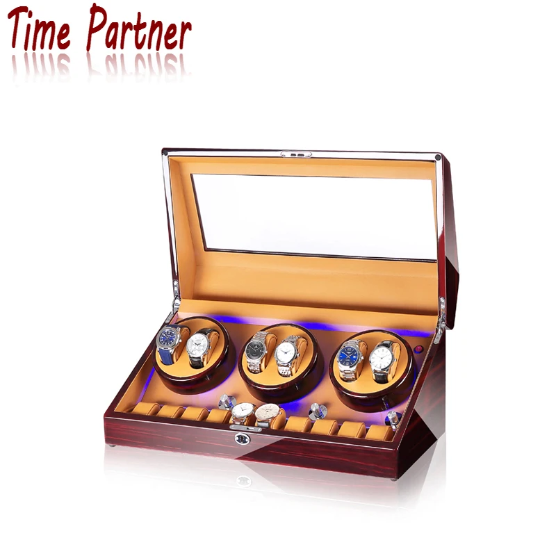 

Time partner Watches Motor Watchmaker Cabinet Watch Winder Box Japanese Cases Leather Red Orange Accessory Pcs, Customized