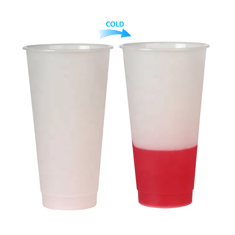 

BPA Free reusable clear plastic cups magic cold color changing pp cup with lid and straw, 5 colors optional