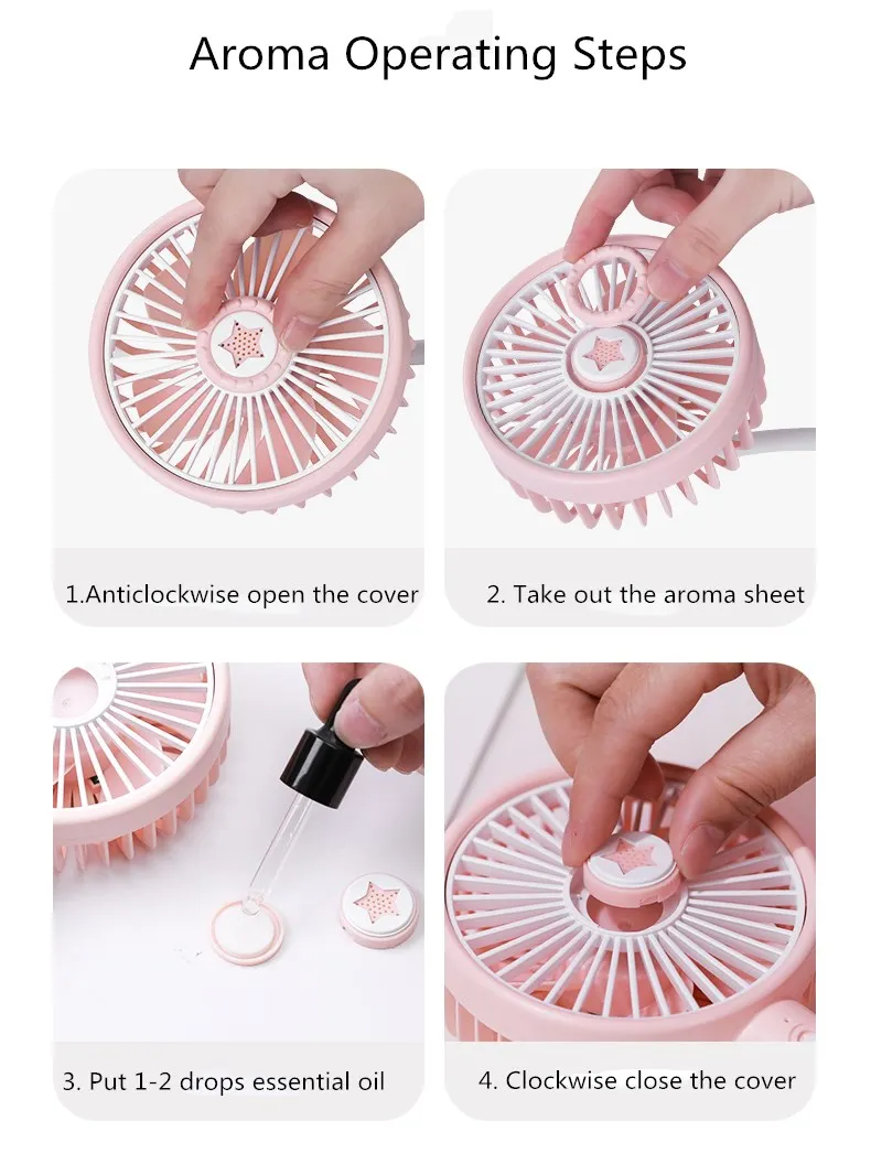 Essential Oil Diffusing Led Mini Stroller Folding Handle Clip Fan For