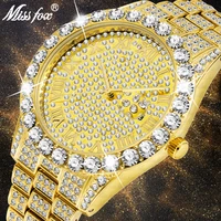 

MISSFOX 4*4mm Big Diamond Watches Men Rolexable 18k Gold Plated Analog Magnifier Calendar Personalized Custom Luxury Jewelry Lcd