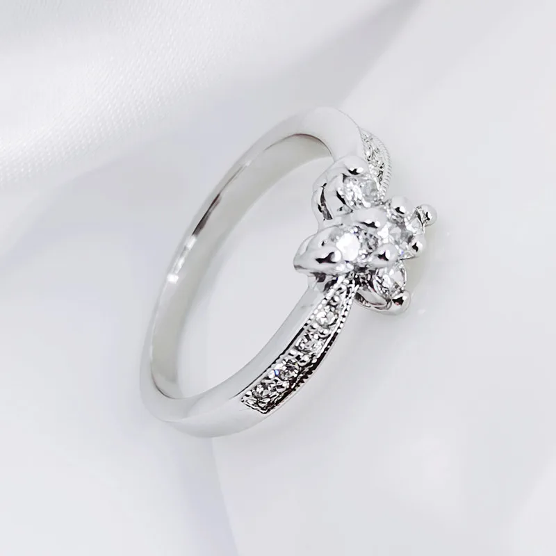 

YR10038 Factory Brand New Elegant Flower Alloy Ring 925 Sterling Silver Shining Cubic Zirconia Ring Jewelry For Ladies, Silver color