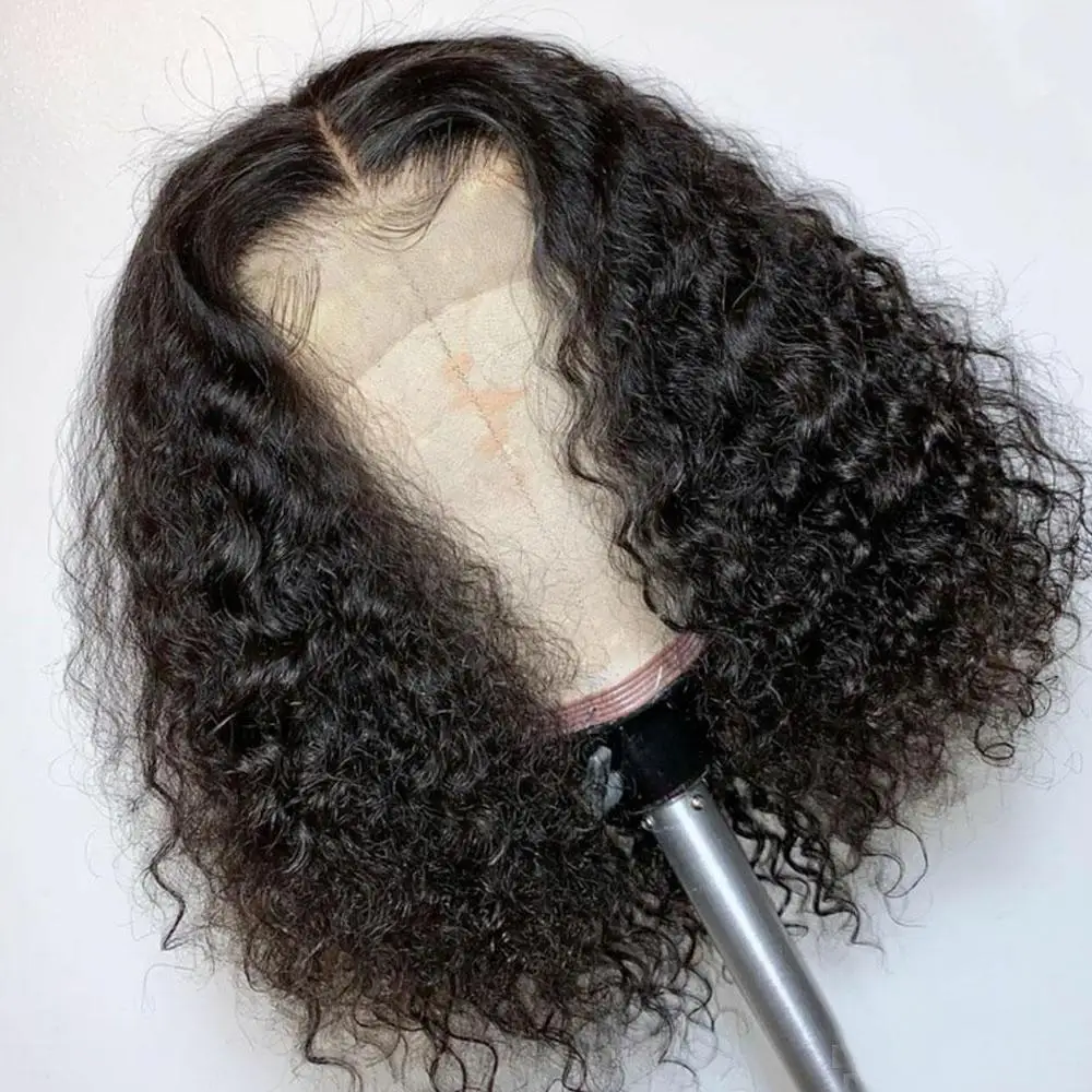 

Brazilian Virgin Human Hair Wig 13*4 Lace front Black Color Pre Plucked Natural hairline Bleach Knot Water Wave Curly