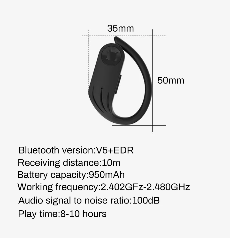 Noise Cancel TWS Bluetooth Headset Sports Waterproof Ear Hook Wireless Earphone With LED Digital Display - ANKUX.COM