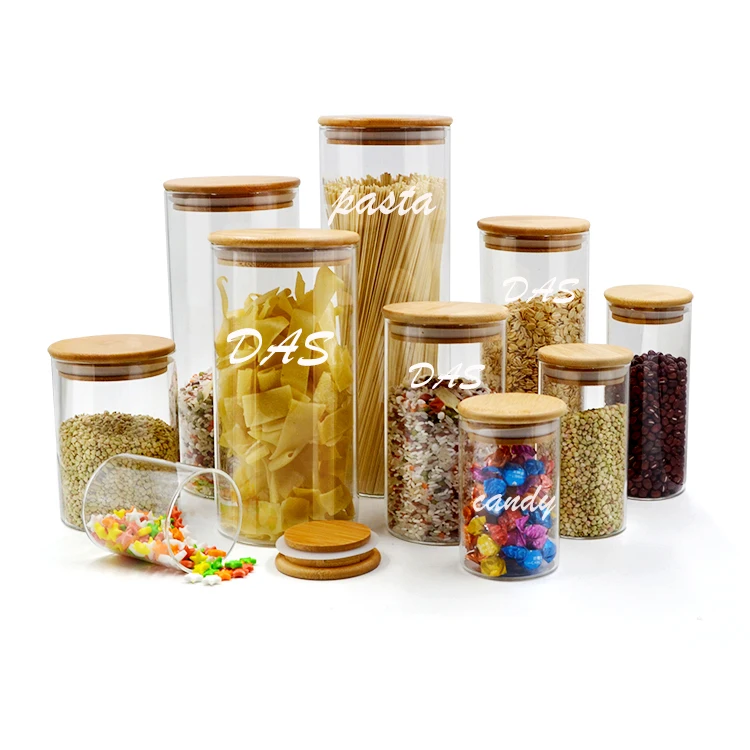 

Wide Mouth Round High Borosilicate Bamboo Glass Jar Artight Kitchen Food Spice Glass Storage Jar and Containers with Bamboo Lid, Clear, customer requirements