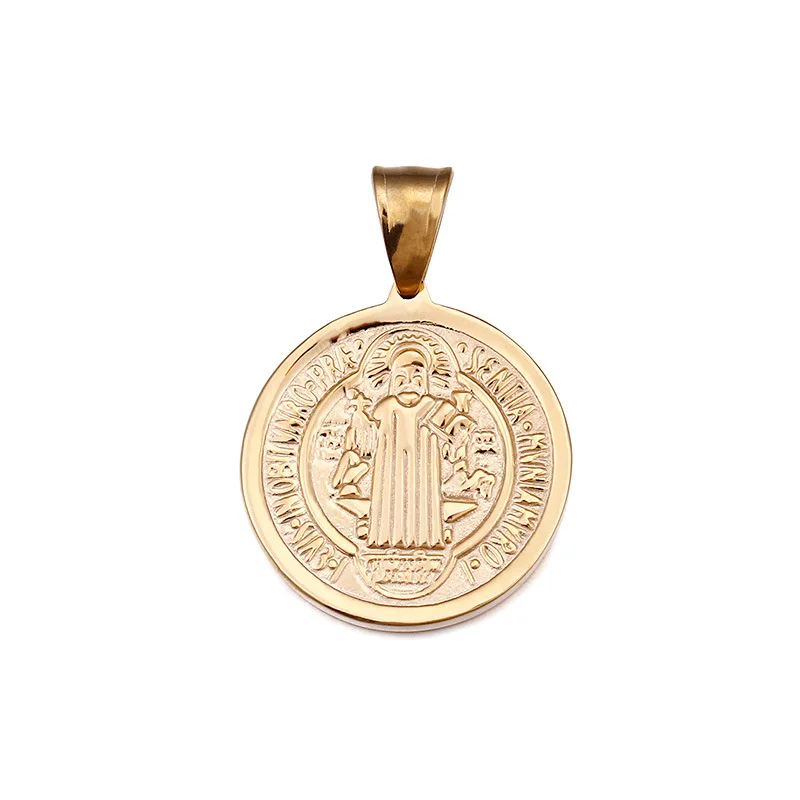 

Religious Jewelry Saint Christopher Round Disc Coin Stainless Steel 18K Gold Pendant Men