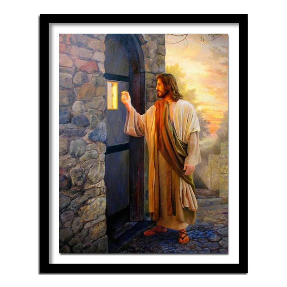 

Diamond Embroidery Jesus Came Knocking Door Round 5d Diy Diamond Painting Christian Series Full Drill Picture Bedroom Decor Gift