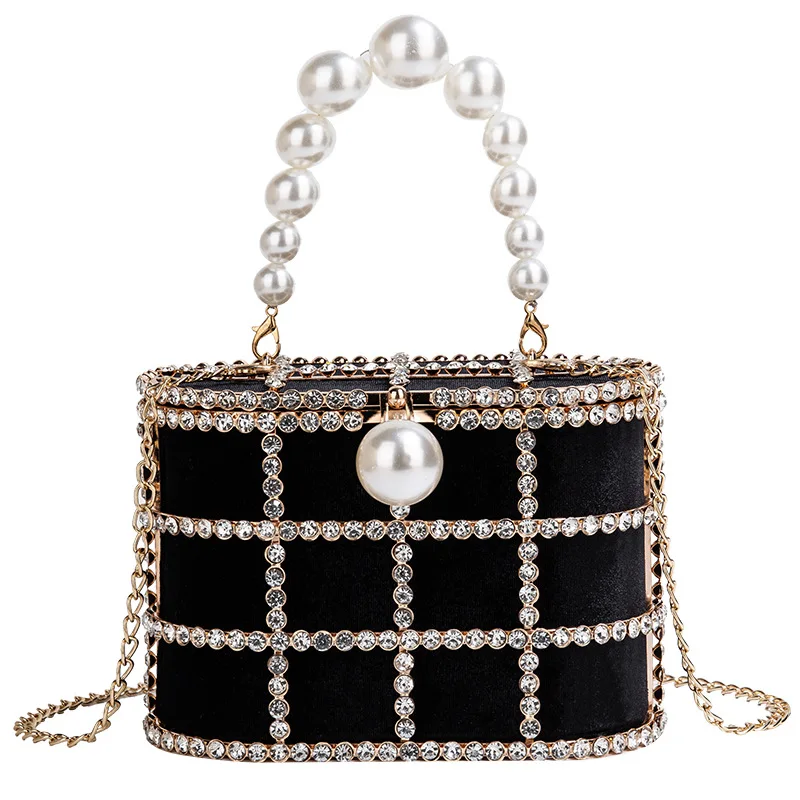 

Basket Evening Clutch Bags Women Luxury Pearl Beaded Metallic Cage 2023 Handbags Ladies Unique Purse