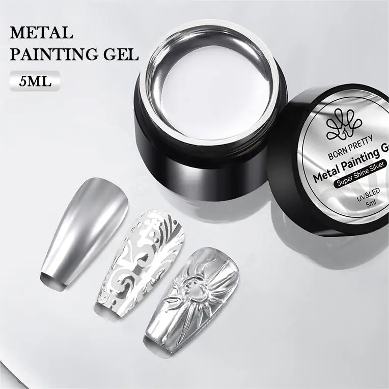 

BORN PRETTY Hot Popular Silver Colour Mirror Nail Art Gel Paint Platinum Chrome Gel Nails Polish