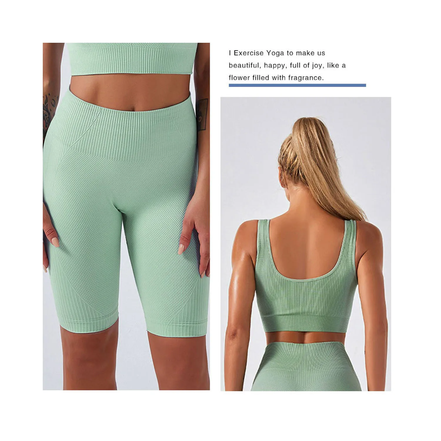 

Women's sport wear yoga sports top bra and seamless booty shorts set, Solid
