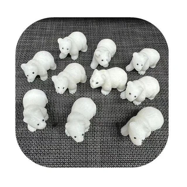 

New arrivals 50mm semi-precious crystals crafts animals carved natur white jade Polar bears for Christmas gift