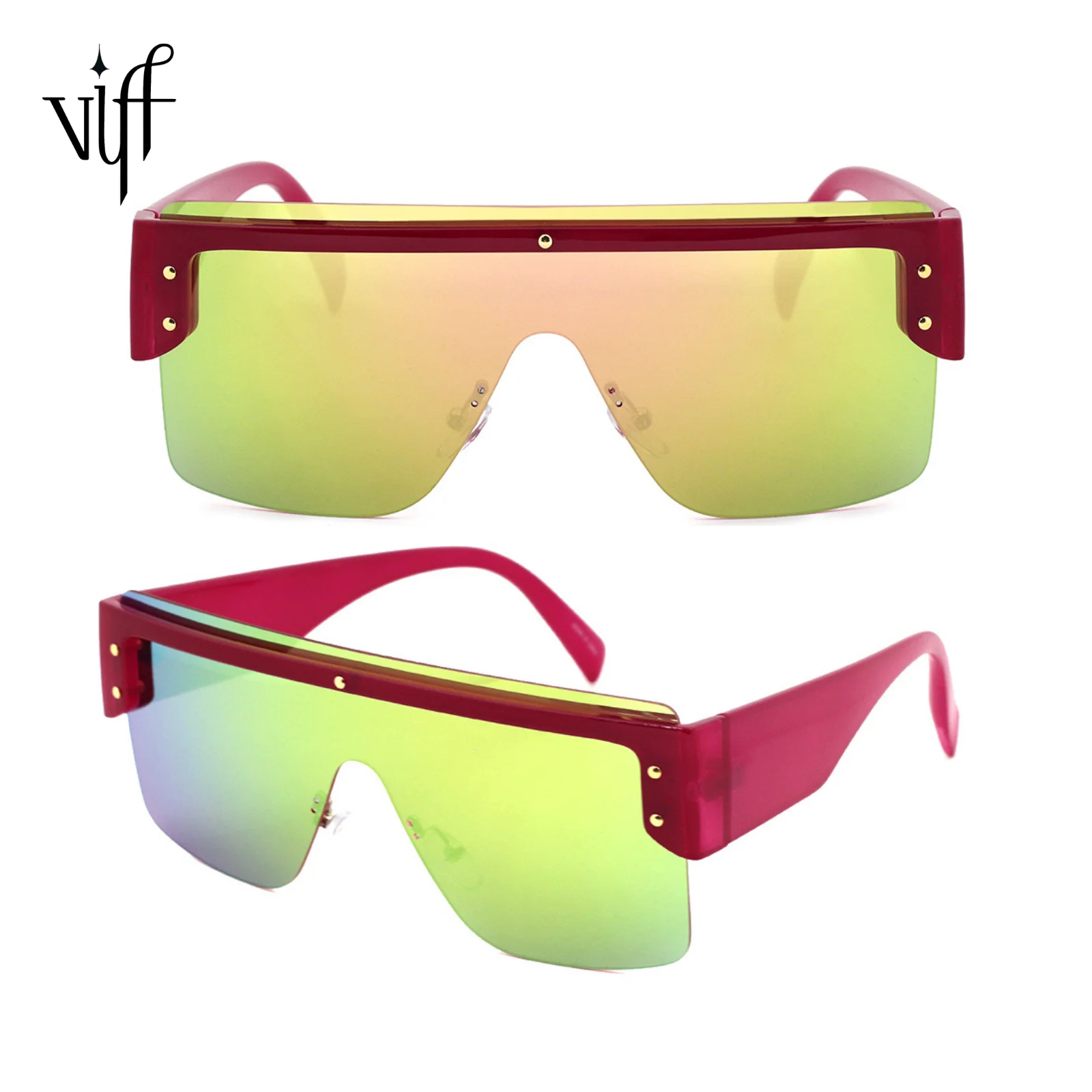 

VIFF HP20608 Vintage Oversized Windproof One Piece Lens Women Sunglasses Hot Selling Female Ladies Square PC Rimless Sun Glasses