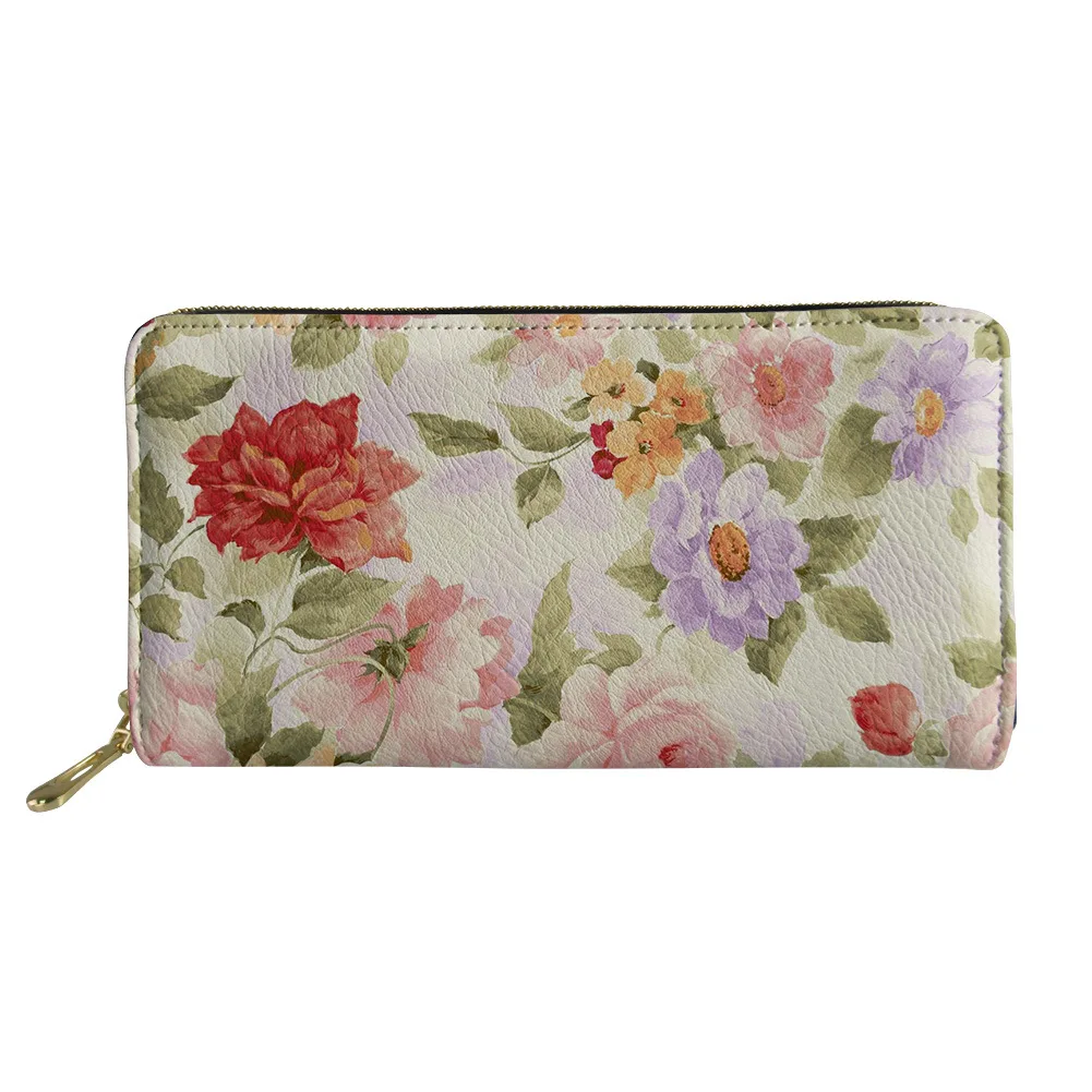 

Pu Leather Female Wallet Red Traditional flower Tribal Printed Customized Cheap Wallet Card Holder Women Purses Wholesale