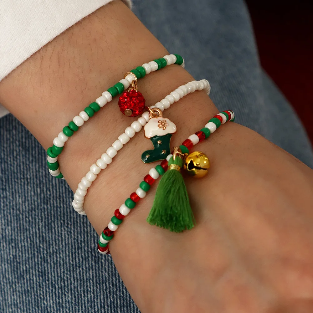 

HOVANCI christian beaded bracelets jewelry cute cartoon dripping oil boots bell 11 merry christmas bracelet, As picture show