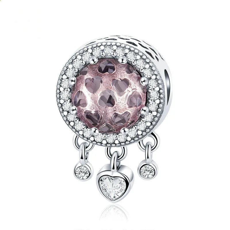 

S925 Silver Heart Zircon Pendant Charm Bead For Diy Necklace And Pendant, Silver color