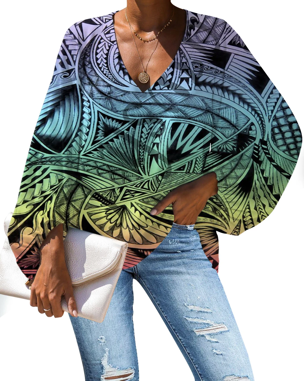 

Polynesian Traditional Tribal style Print Cheap Tops Woman Blouses Summer Fashion Ladies Elegant Blouse Custom Chiffon Blouse, Customized color