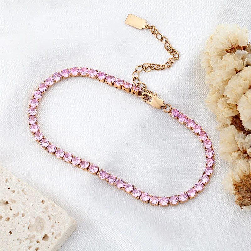 

4Mm Claw Stone Chain Stainless Steel Bracelet Women Fashion Jewelry Adjustable Zircon Tennis Chain Bracelet