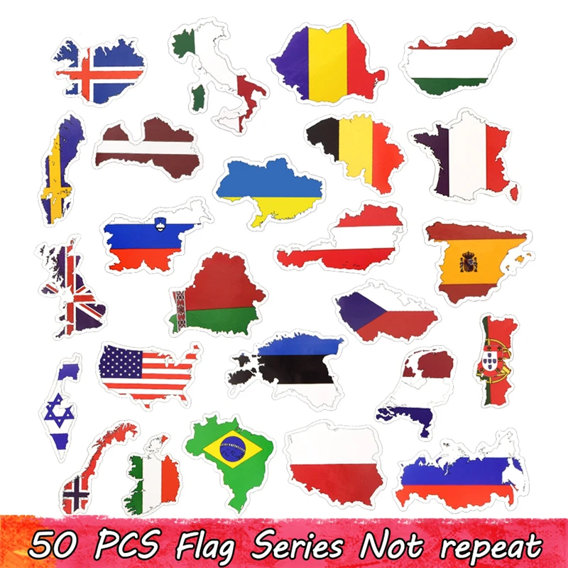 50pcs World Country Map Waterproof Graffiti Stickers