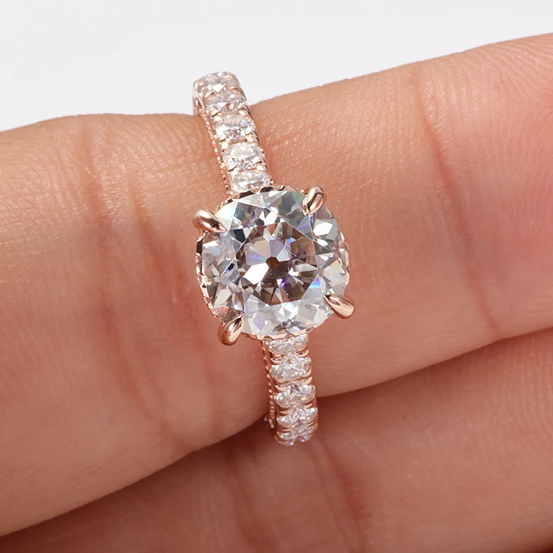 

Eternity 14k rose gold engagement ring with light gray cushion cut moissanite diamond for girls, Can be customized to white and yellow gold