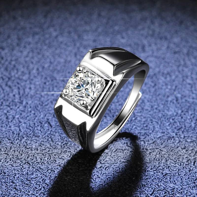 

Silver 925 Original 1 Carat Excellent Cut D Color Pass Diamond Test Moissanite Ring Men's Vintage Gemstone Rings for Wedding