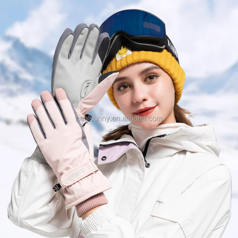 

Outdoor waterproof touch screen unisex winter warm Anti-skid leather ski mittens gloves