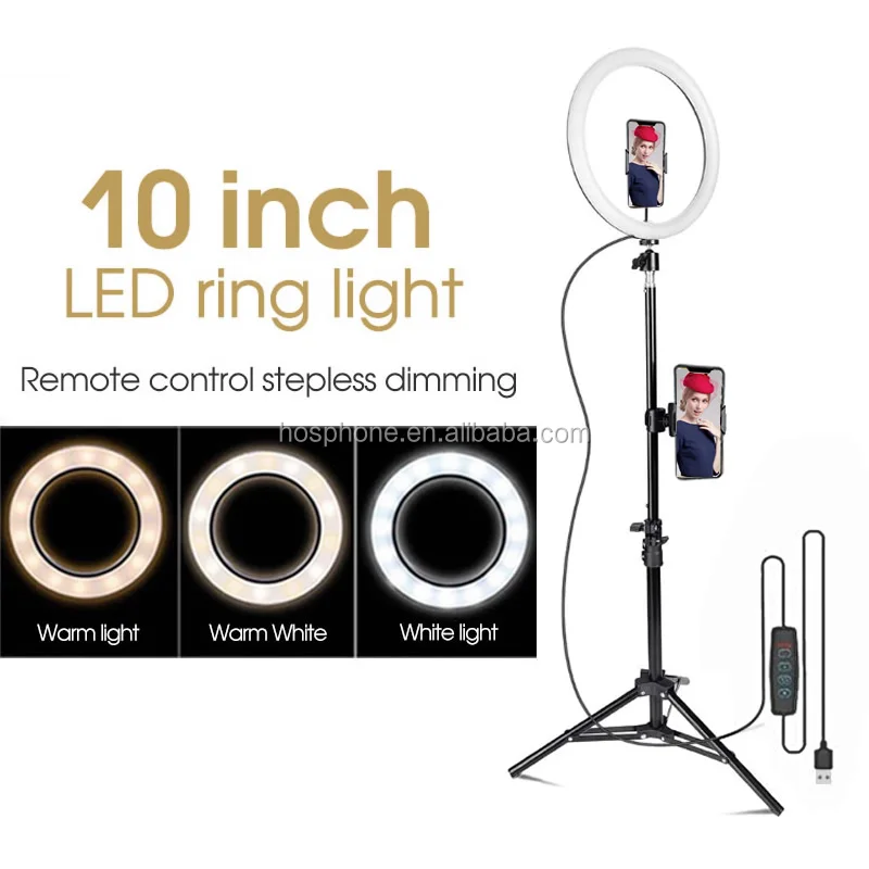 

2020 amazon hot sale 26cm 10' inch Selfie Ring led light with 1.1m Tripod Live Stream Makeup Camera Beauty lamp