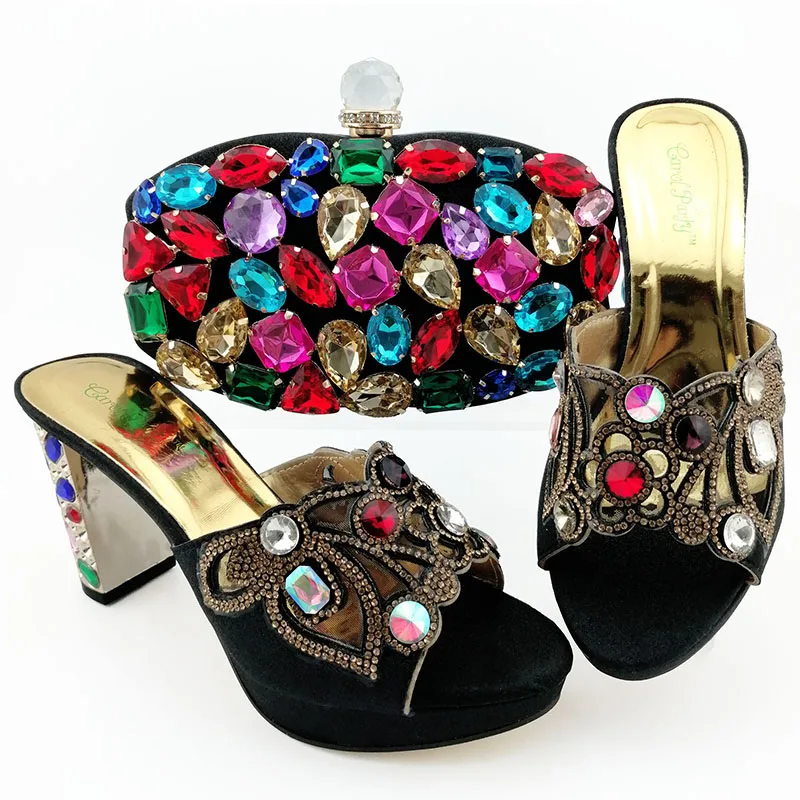

High heel crystal shoes and matching bag nigerian shoes and bag match ladies italian shoes and bag QSL007