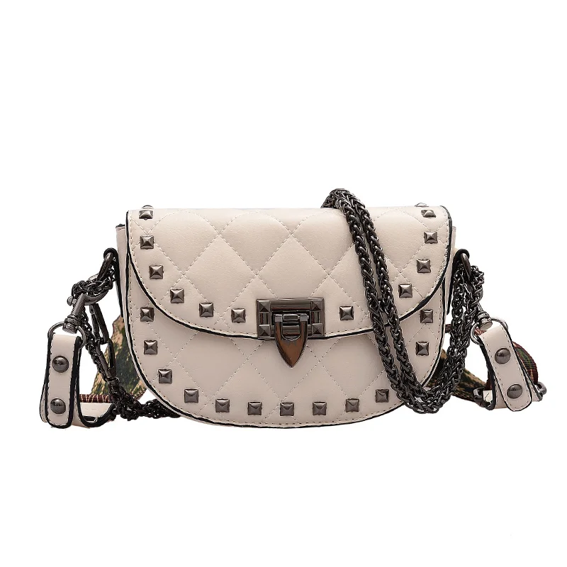 

5 Color Soft Pu Leather Women Shoulder Bag Mini Crossbody Bags with Nylon Shoulder Strap Fashion rivets Shoulder Bags, As picture