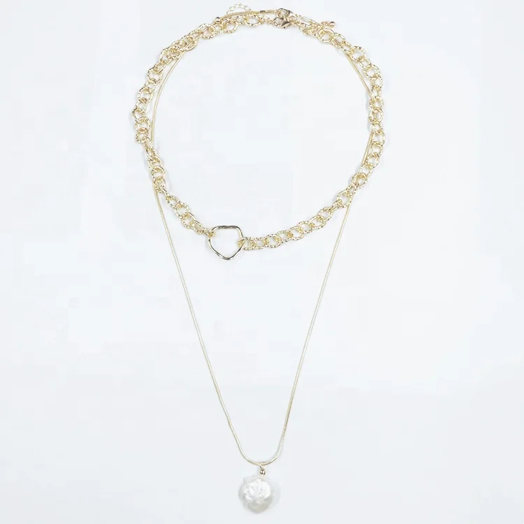 

2-layer golden hand-knocked ring necklace set for ladies exquisite pearl necklace